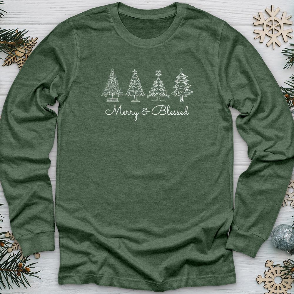 Merry & Blessed White Trees Long Sleeve Tee
