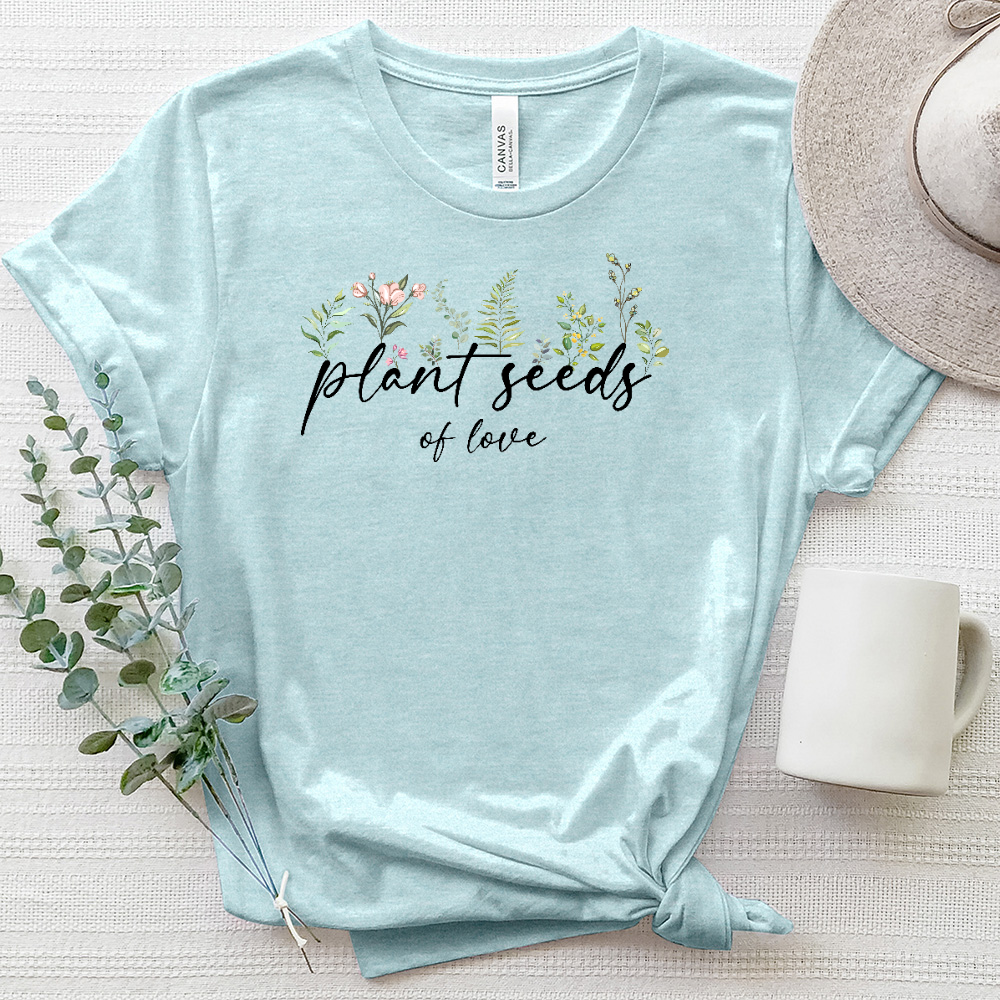 plant the seeds shirt Plant Seeds of Love Heathered Tee Heather Ice Blue / XL