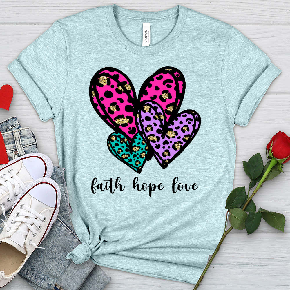 Faith Hope Love Coloful Leopard Heathered Tee