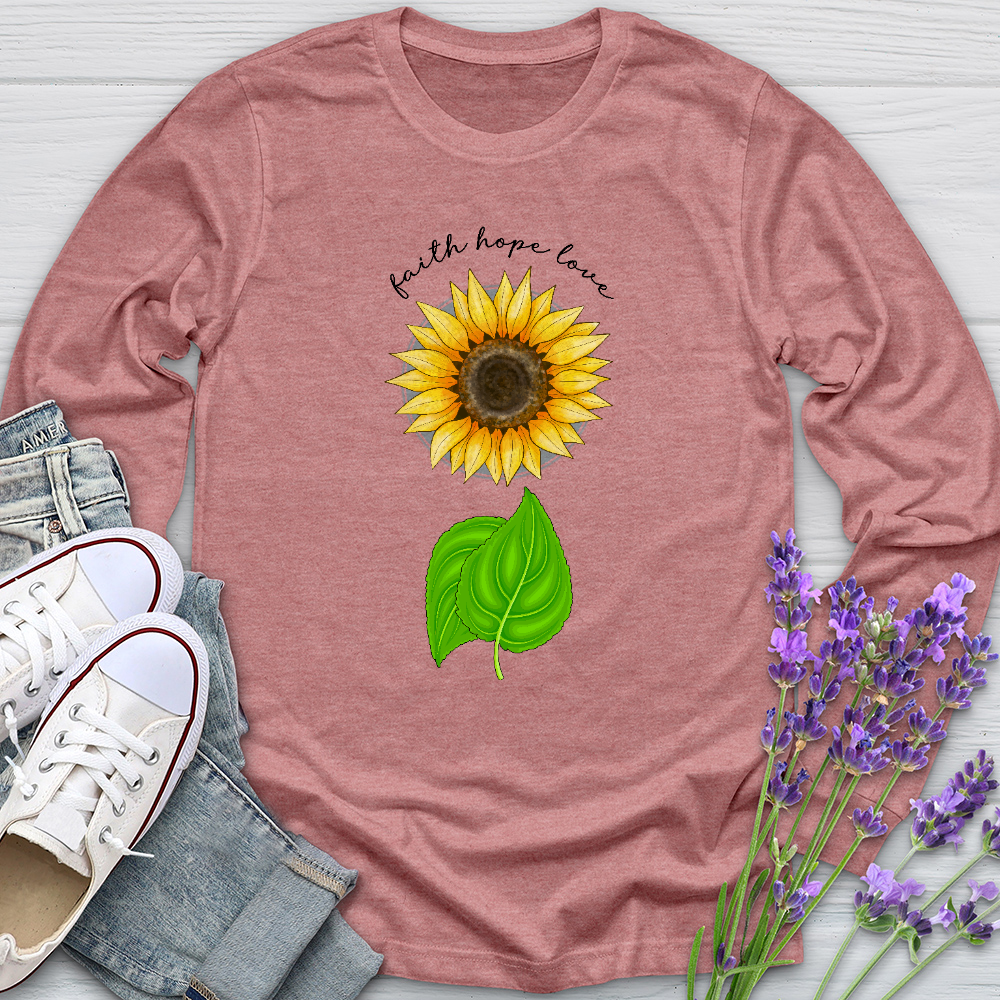 Faith Hope Love Sunflower Art Long Sleeve Tee