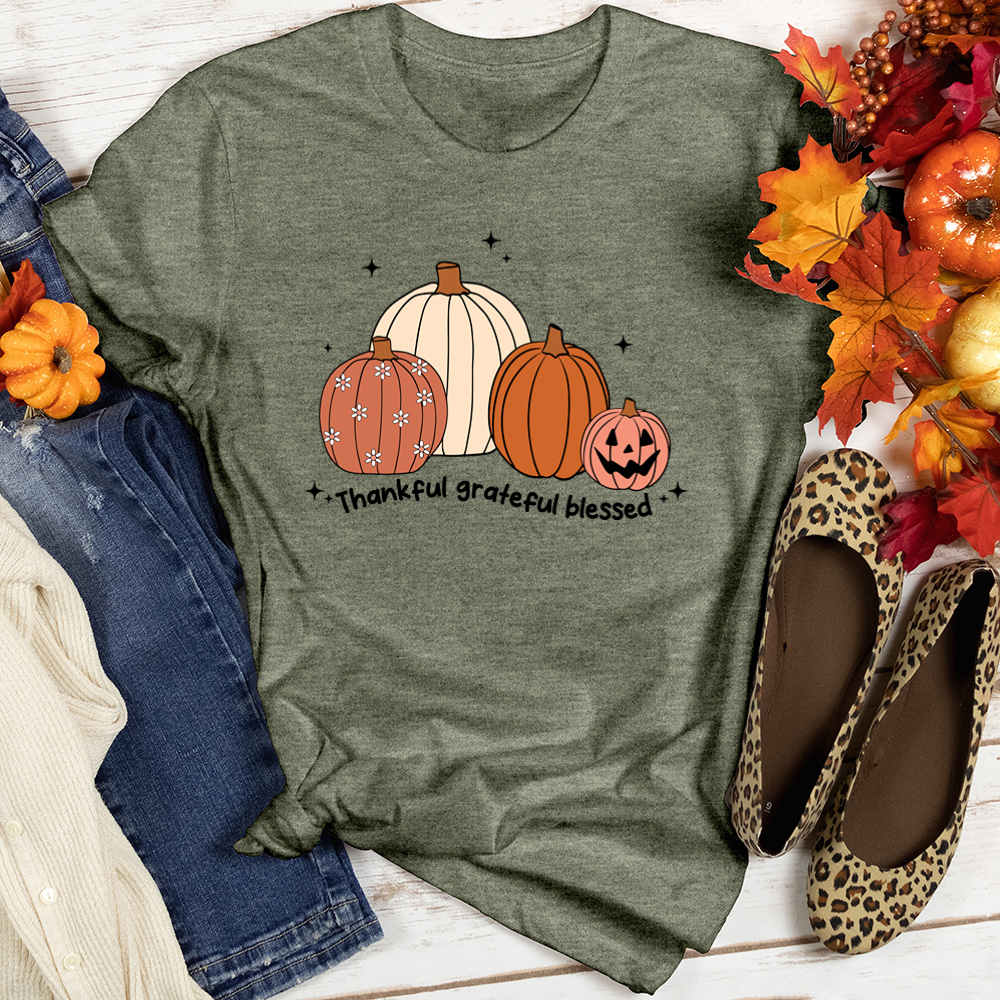 Thankful Grateful Blessed Pumpkin Patch Heathered Tee