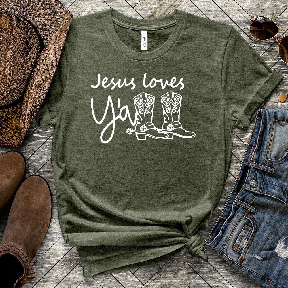 Jesus Loves Y'all Boots Heathered Tee