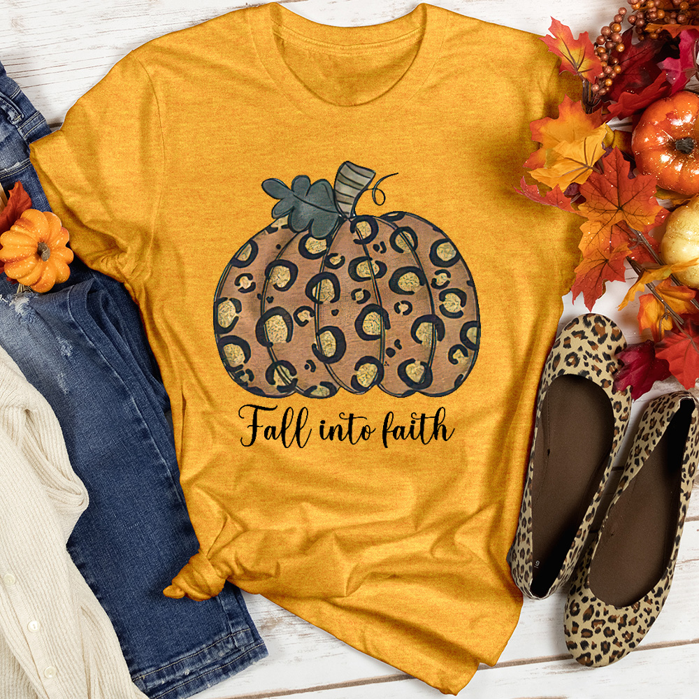 Fall Into Faith Gold Pumpkin Heathered Tee