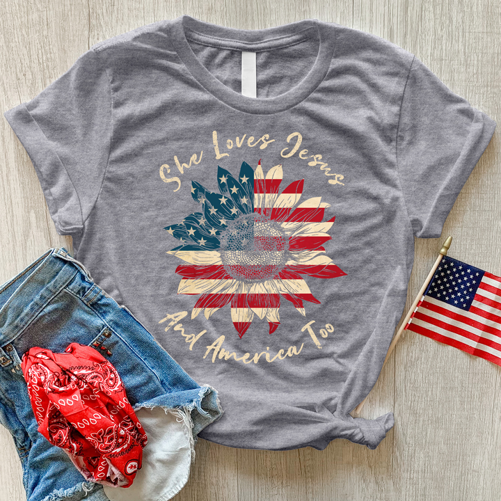 She Loves Jesus Heathered Tee