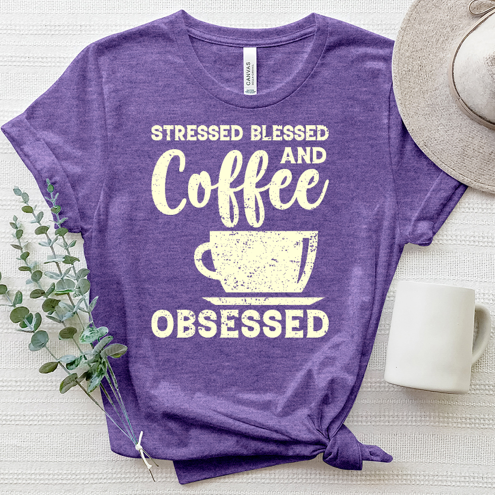 Stressed, Blessed and Coffee Obsessed Heathered Tee