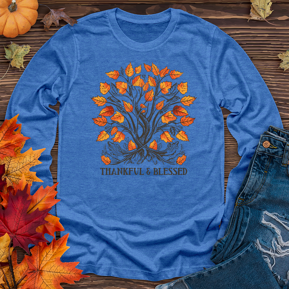 Vintage Gingham Leaf Blessings Long Sleeve Tee