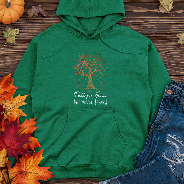 Fall for Jesus He Never Leaves Midweight Hoodie
