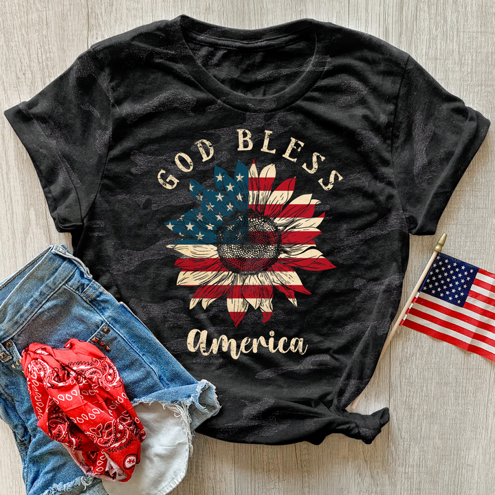 God Bless Sunflower Camo Tee