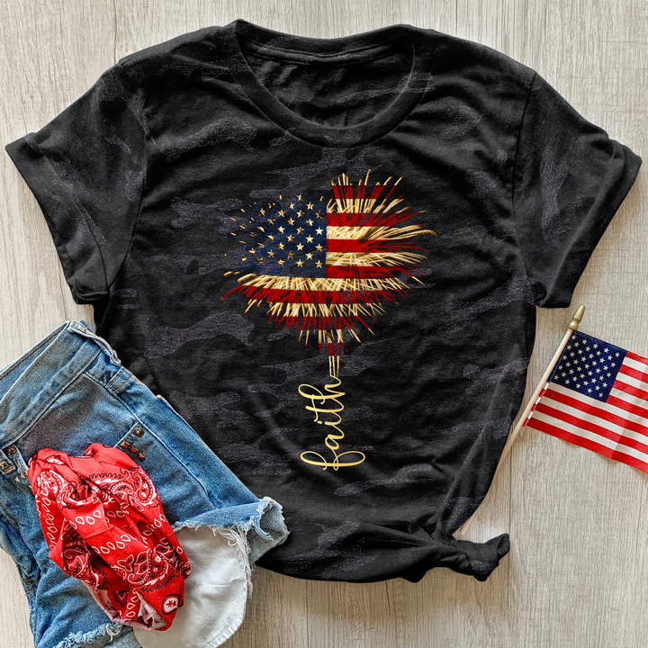 Faith Heart Fireworks Camo Tee