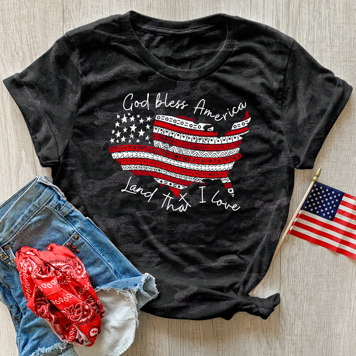 God Bless America USA Camo Tee