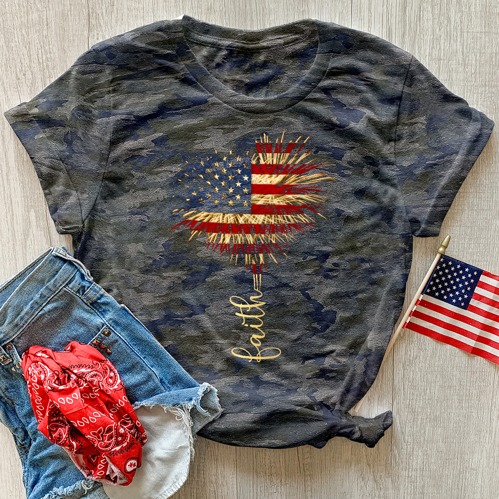 Faith Heart Fireworks Camo Tee