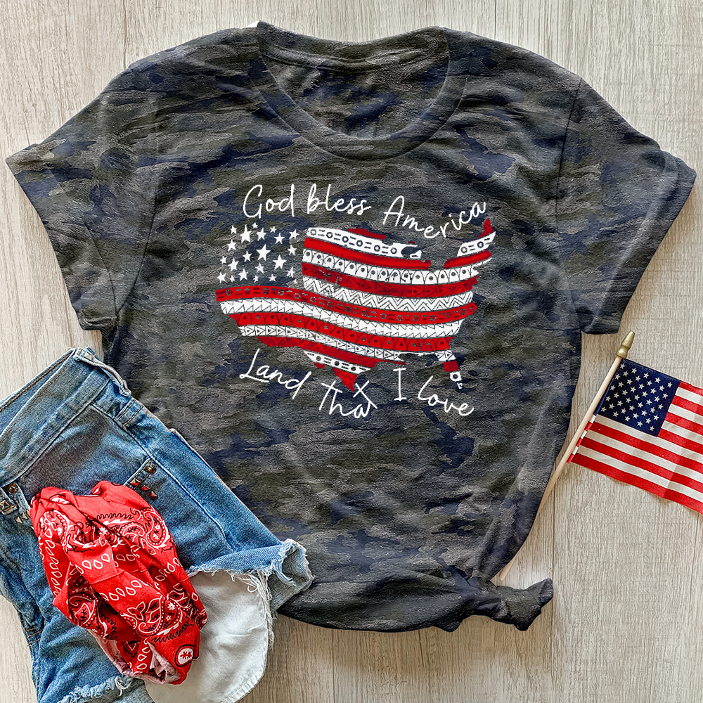 God Bless America USA Camo Tee