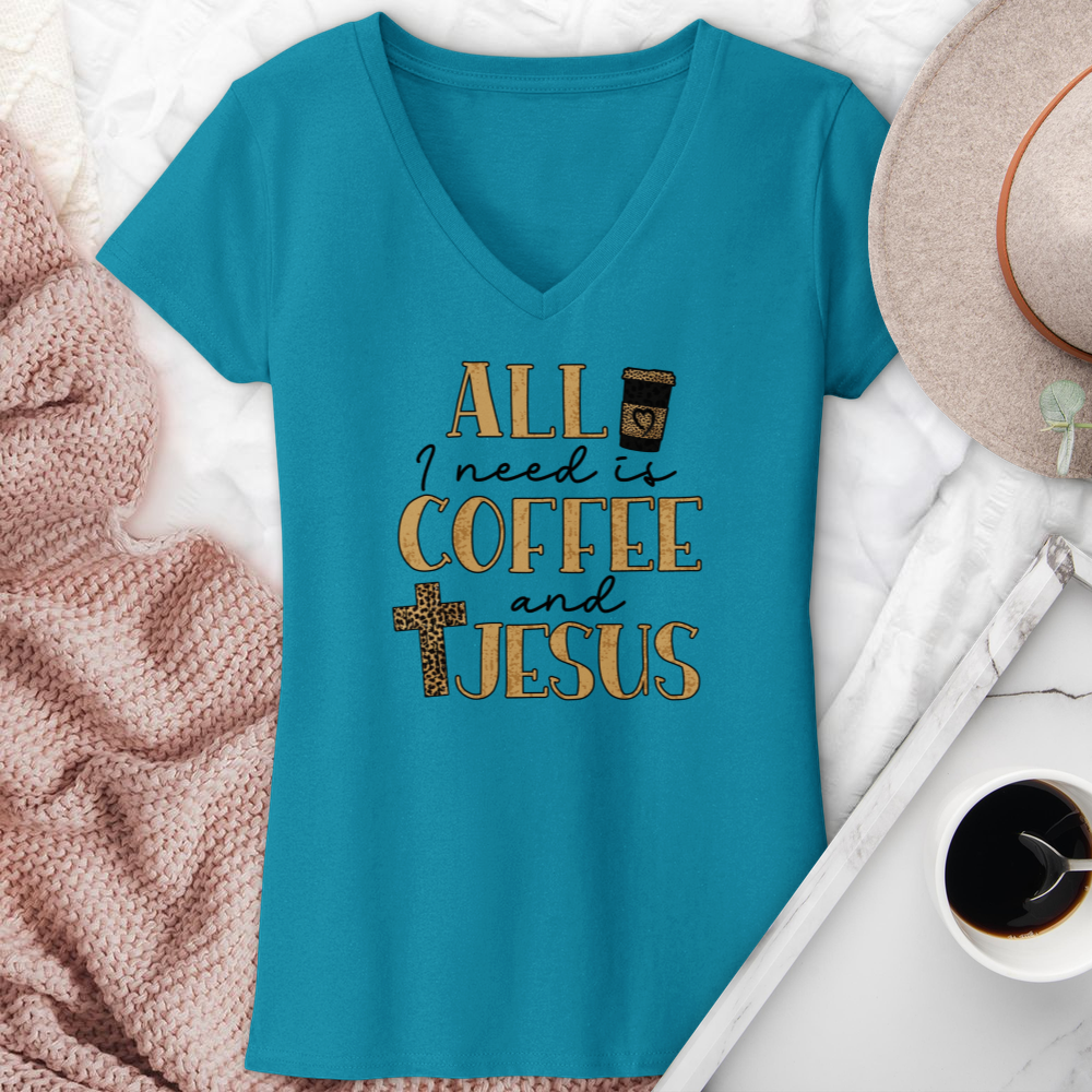 All I Need Is Coffee & Jesus V-Neck Tee