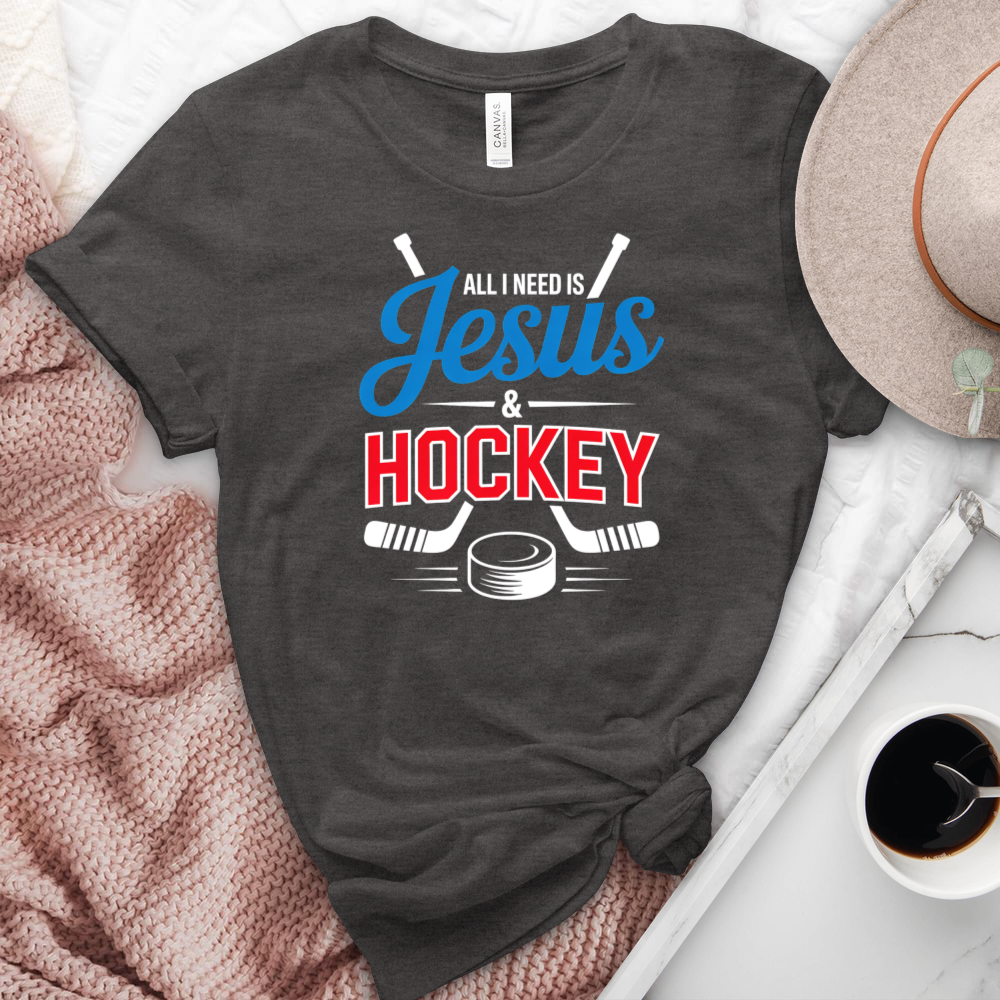 All I Need Is Jesus & Hockey Heathered Tee