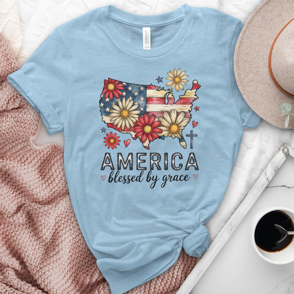 America Blessed By Grace Heathered Tee