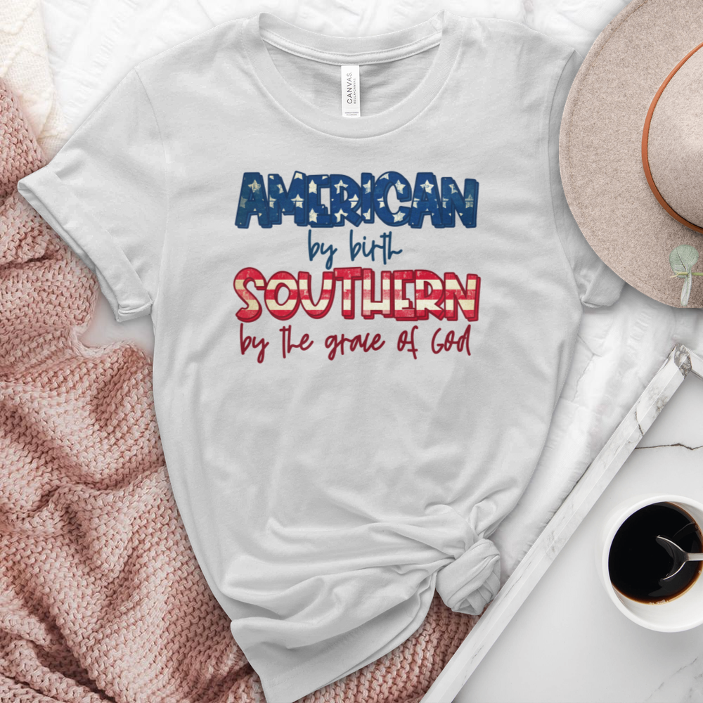 American By Birth Southern By The Grace Of God Heathered Tee