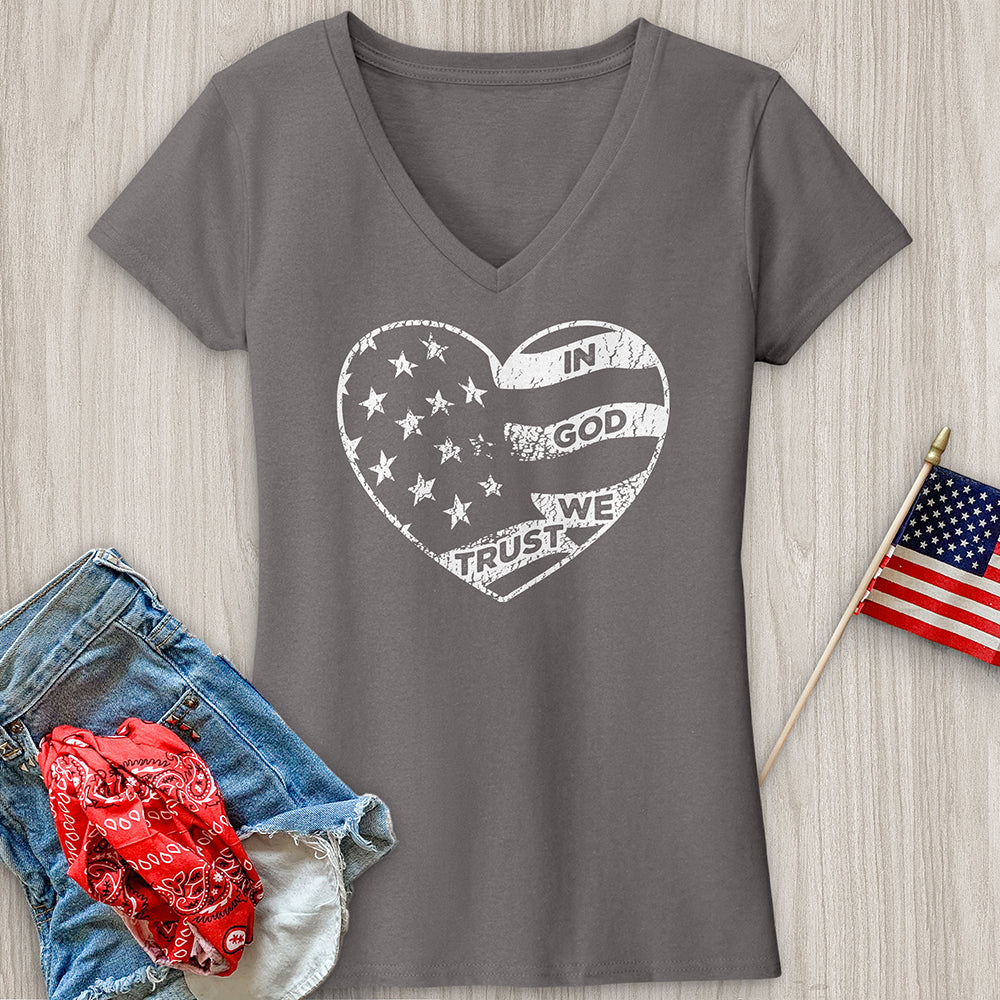 In God We Trust Faded Heart V-Neck Tee