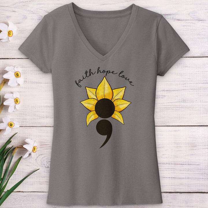 Faith Hope Love Semicolon V-Neck Tee