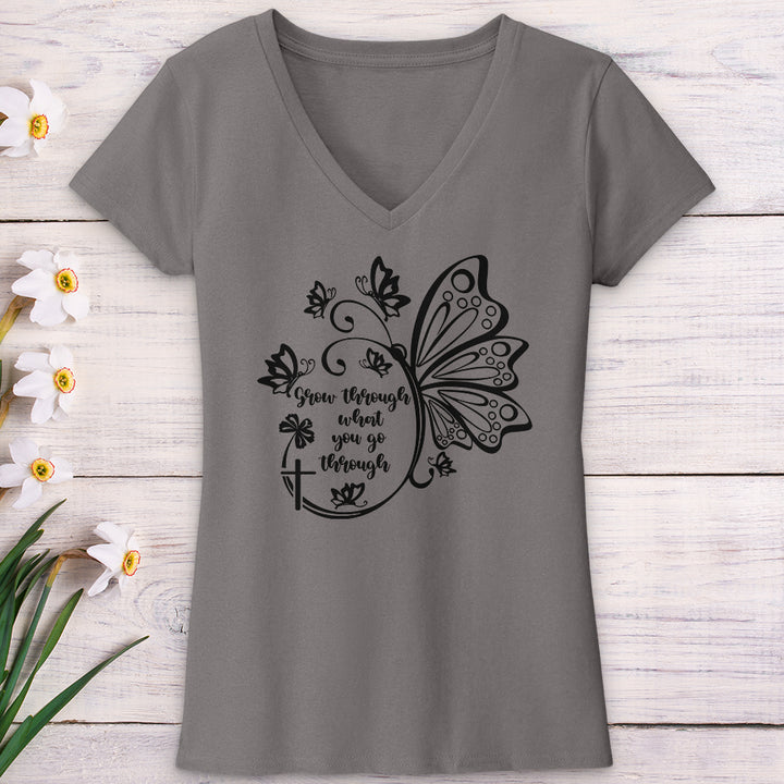 Grow Through What You Go Through Black V-Neck Tee