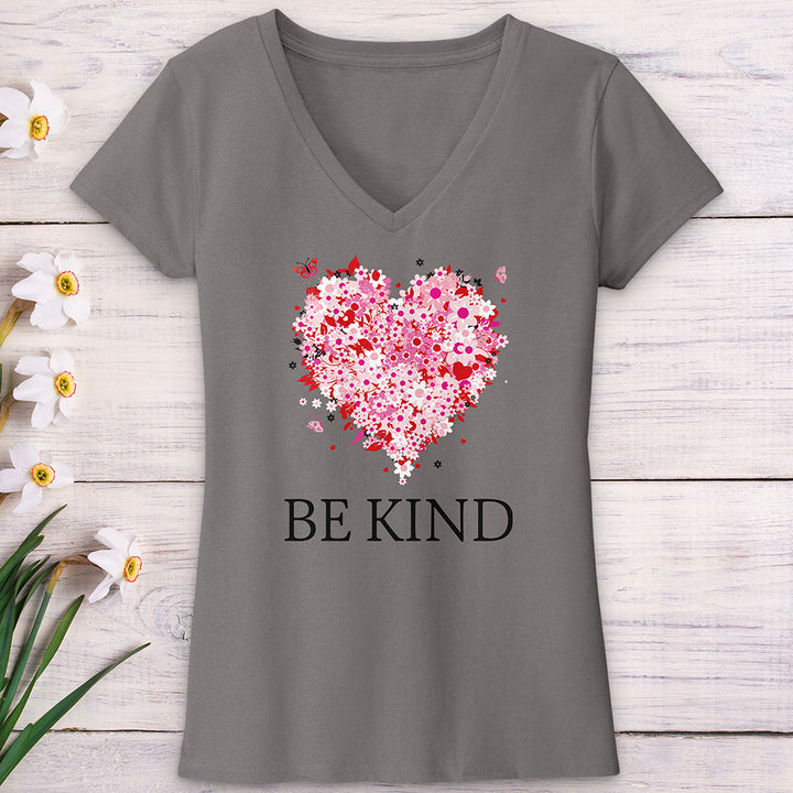 Be Kind Floral Heart V-Neck Tee