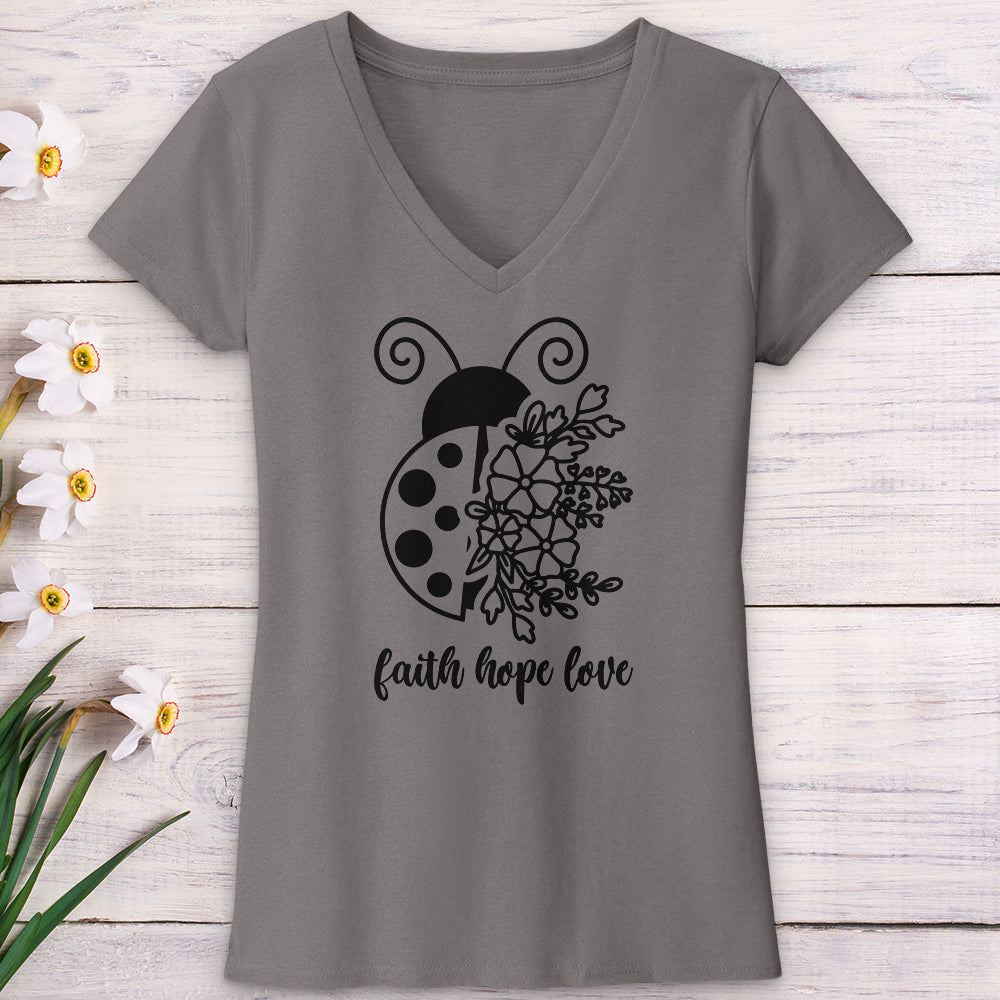 Faith Hope Love Ladybug V-Neck Tee