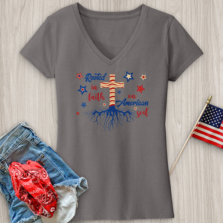 Rooted In Faith American Soil V-Neck Tee