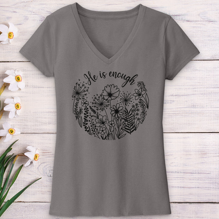 He Is Enough Wildflowers V-Neck Tee