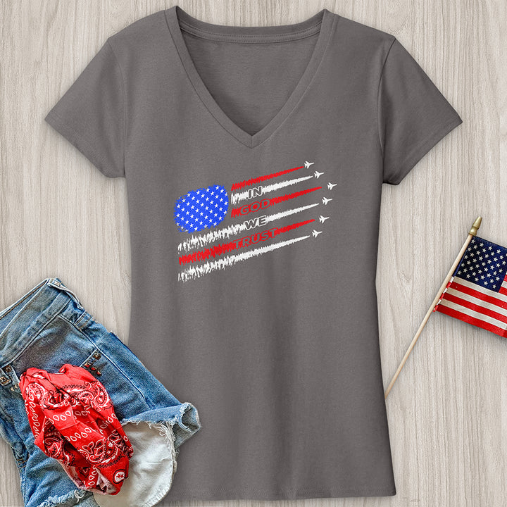 In God We Trust Jet Flag V-Neck Tee