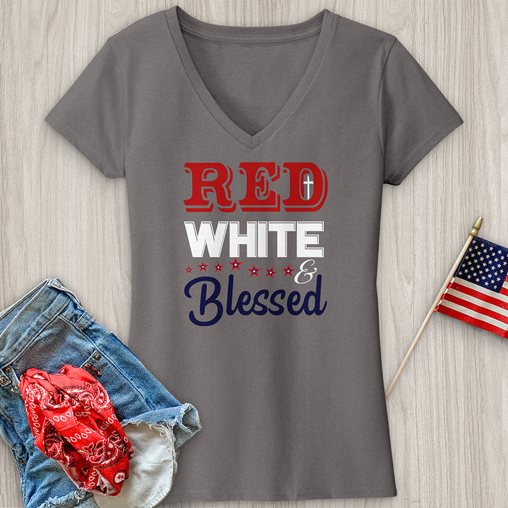 Red White & Blessed V-Neck Tee