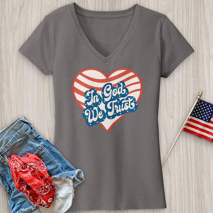 In God We Trust Wavy Heart V-Neck Tee