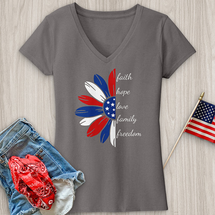 Faith Family Freedom Daisy V-Neck Tee