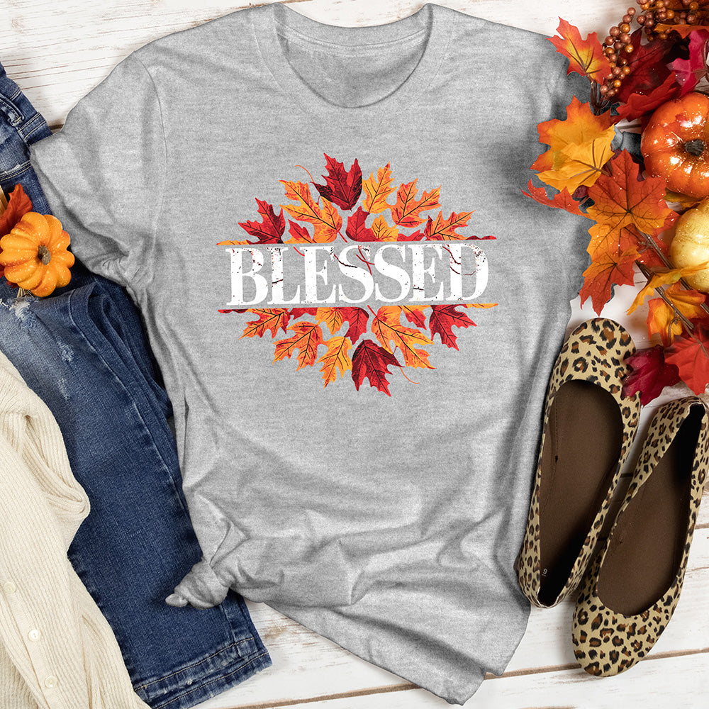 Blessed Fall Autumn Leaves Heathered Tee