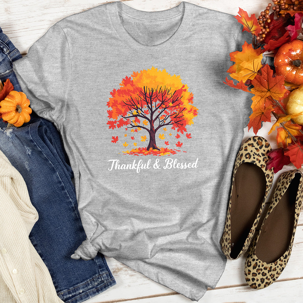 Thankful & Blessed Autumn Leaves Heathered Tee