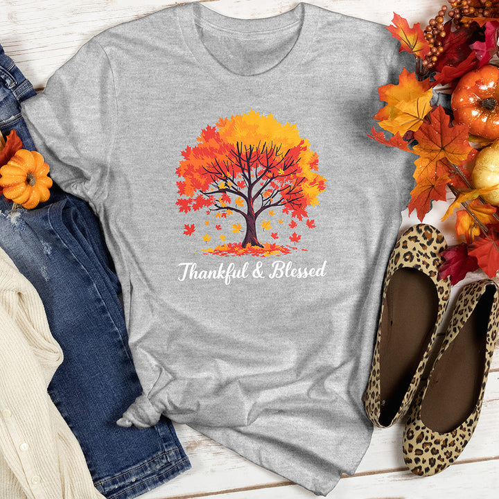 Thankful & Blessed Autumn Leaves Heathered Tee