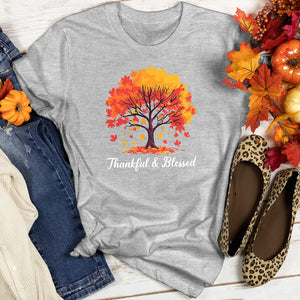 Thankful & Blessed Autumn Leaves Heathered Tee