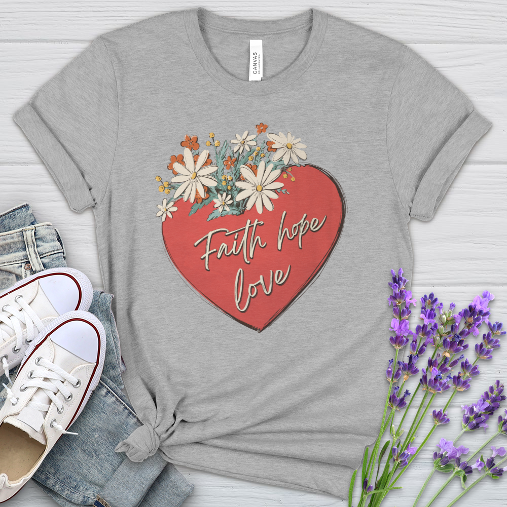 Faith Hope Love Garden Heart Heathered Tee