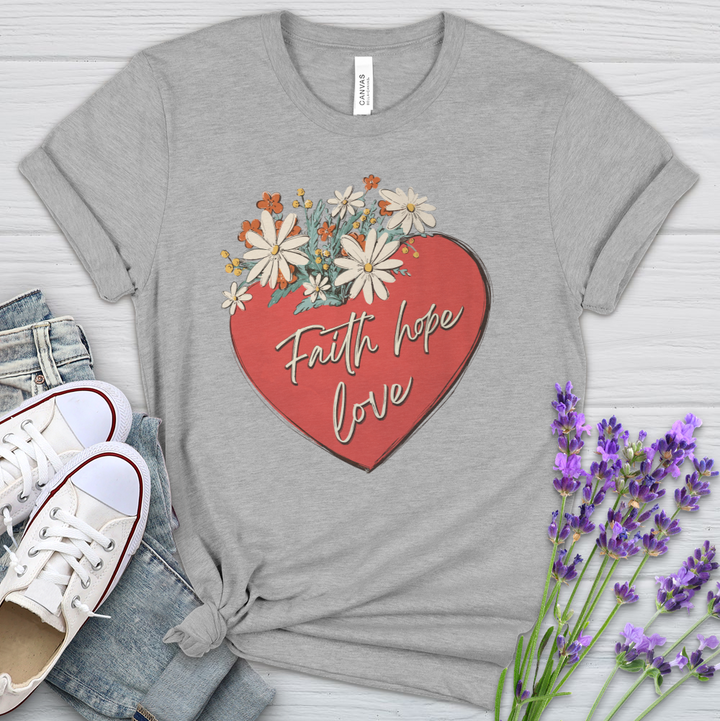 Faith Hope Love Garden Heart Heathered Tee