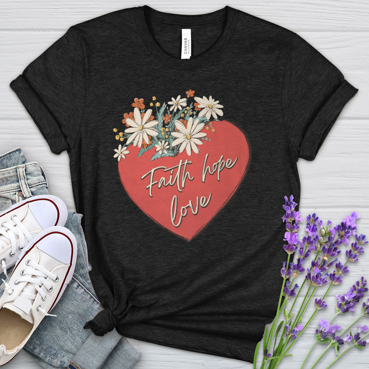 Faith Hope Love Garden Heart Heathered Tee