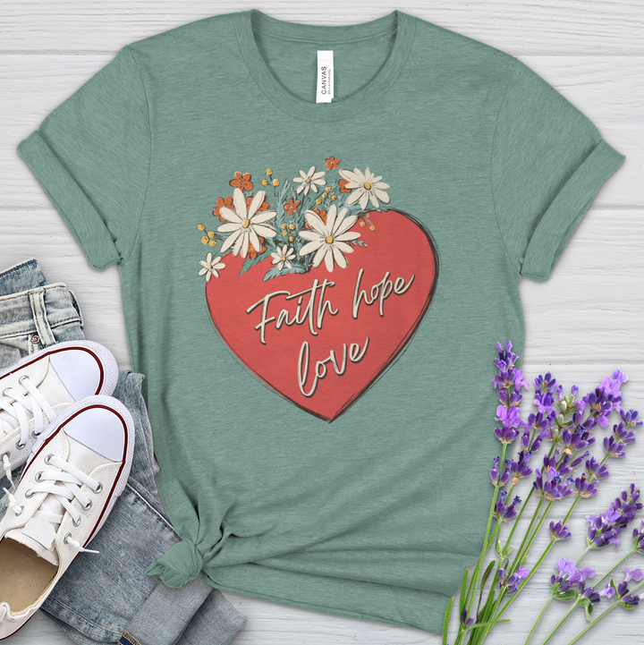 Faith Hope Love Garden Heart Heathered Tee