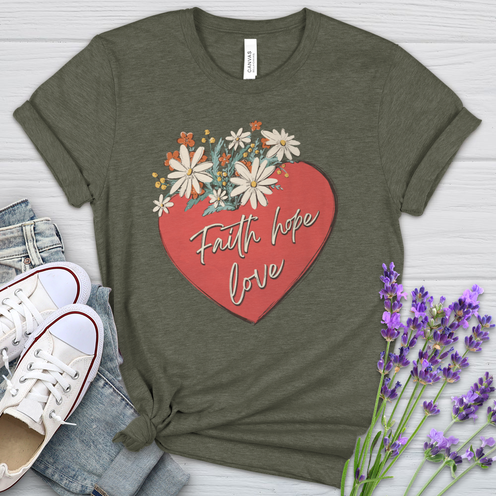 Faith Hope Love Garden Heart Heathered Tee