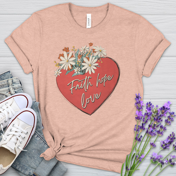 Faith Hope Love Garden Heart Heathered Tee