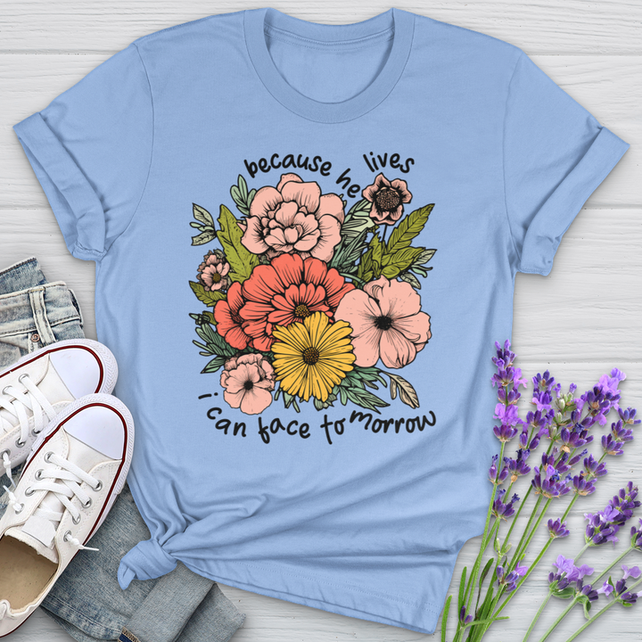 Be Cause He Lives Colored Flowers Softstyle Tee