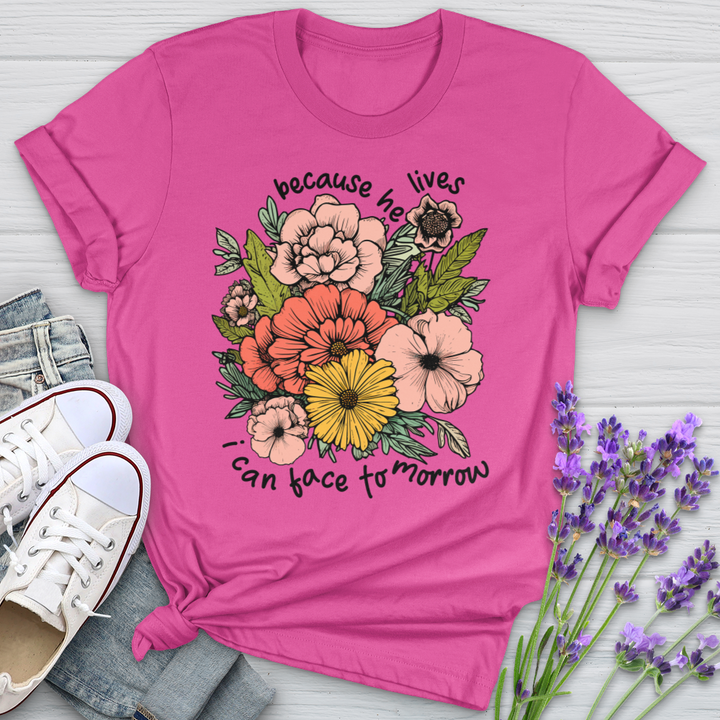 Be Cause He Lives Colored Flowers Softstyle Tee