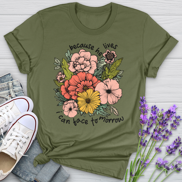 Be Cause He Lives Colored Flowers Softstyle Tee