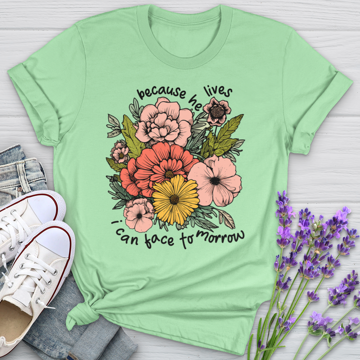 Be Cause He Lives Colored Flowers Softstyle Tee