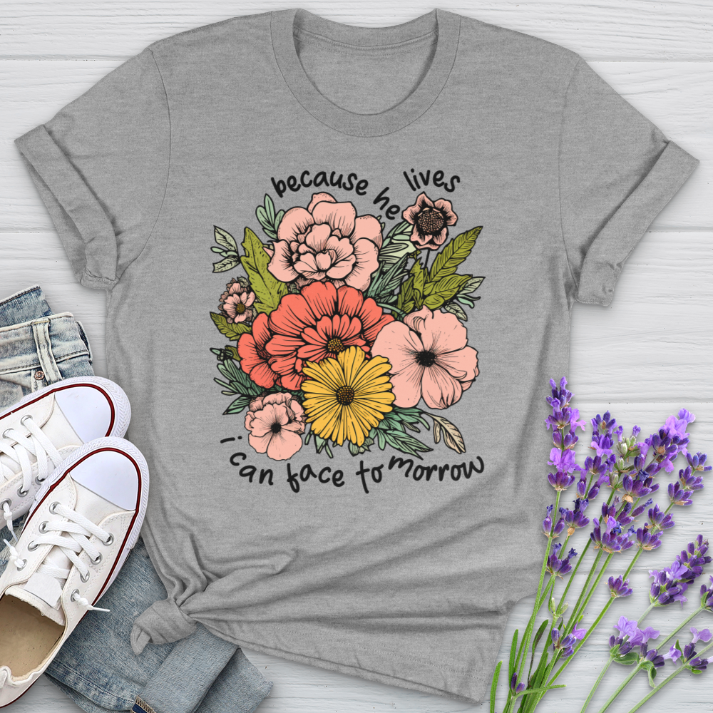 Be Cause He Lives Colored Flowers Softstyle Tee