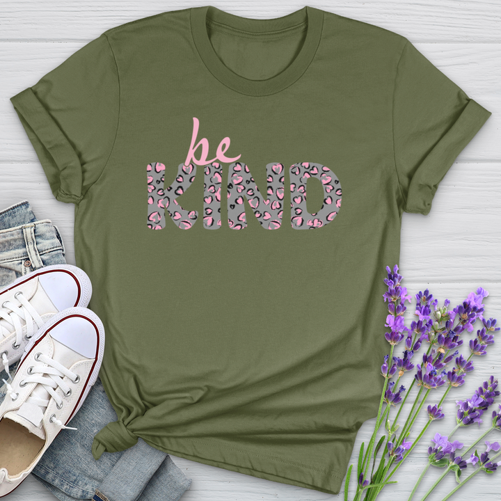 Be Kind Pink Leopard Print Softstyle Tee