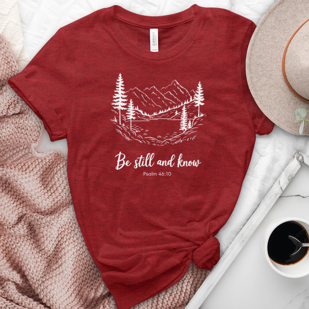 Be Still & Know Peaceful Scenery Heathered Tee