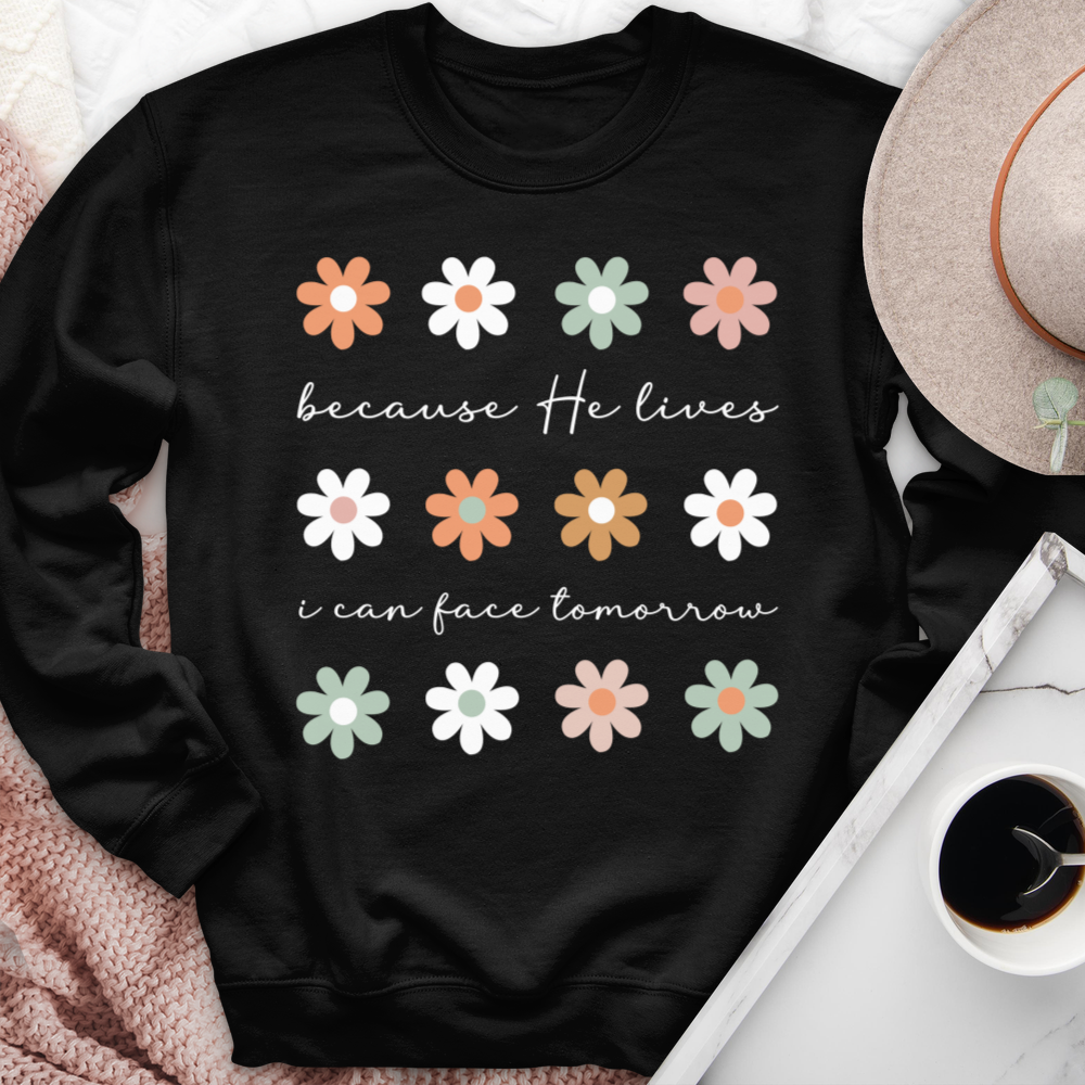 Because He Lives Boho Flowers Crewneck