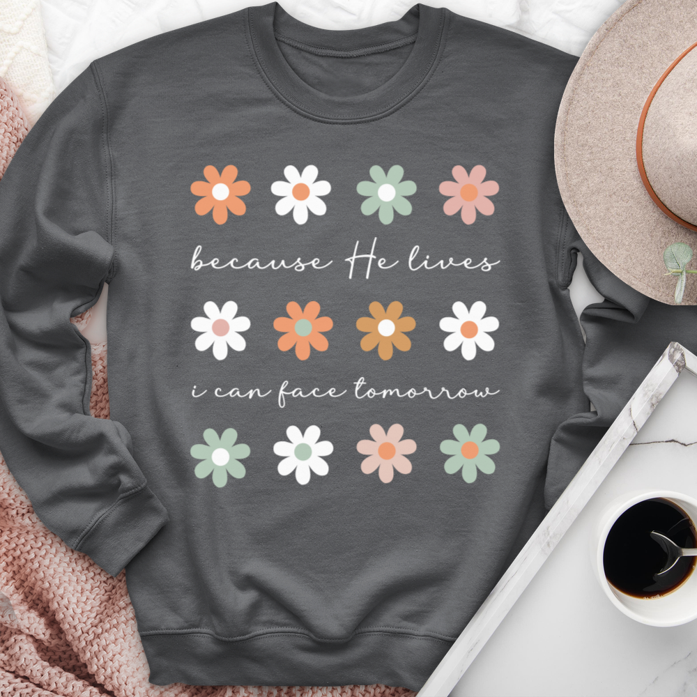 Because He Lives Boho Flowers Crewneck